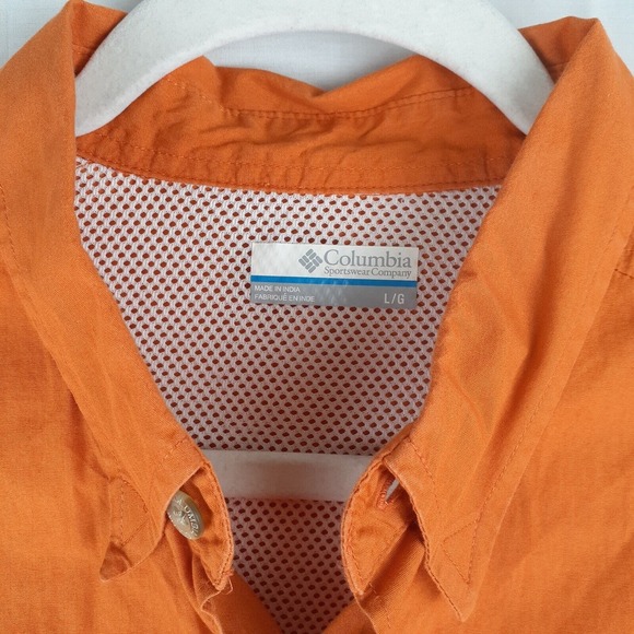 Columbia PFG Mens Large Button Up Orange Shirt Vented Back Fishing Cargo Pockets - Picture 6 of 12